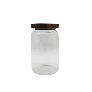 Bollón de Vidrio Hermético con Tapa de Madera 16cm Alto