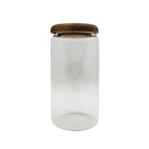 Bollón de Vidrio Hermético con Tapa de Madera 19cm Alto