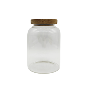 Bollón de Vidrio Hermético con Tapa de Madera 17,5cm Alto