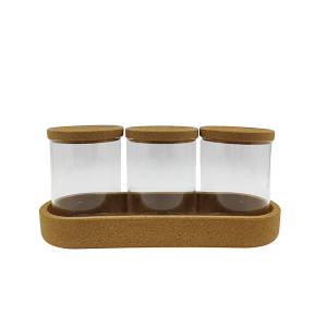 Set X3 Frascos de Vidrio con Base y Tapa de Corcho
