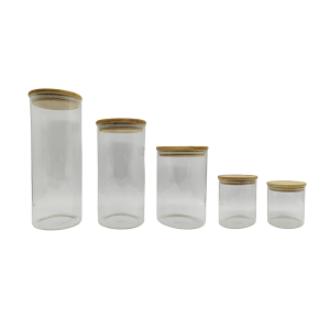 Set Bollones de Vidrio Herméticos con Tapa de Bambú X5 Tamaños