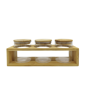 Set X3 Frascos Herméticos de Vidrio con Base y Tapa de Bambú