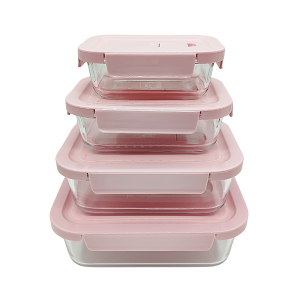 Set Tupper Hermético Rectangular de Vidrio X4 Tamaños